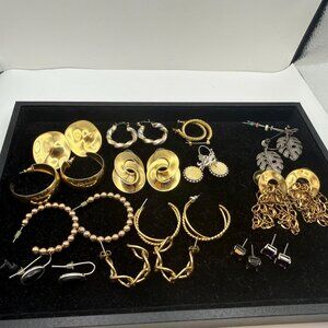 Vintage Gold Tone Earrings Lot Mixed Styles Hoops Studs Statement Dangle Bundle
